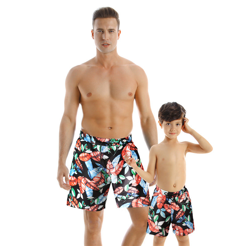 Parent-Child Quick-Dry Beach Pants - Tangerine leaves