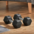 Rubber Hex Dumbbell Set of 2 - Black
