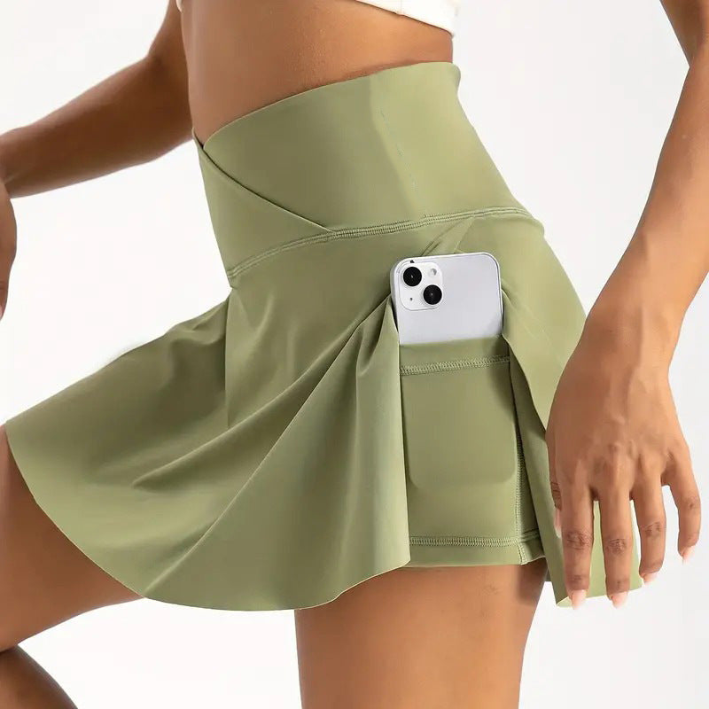 Flared Pleated Tennis Mini Skirt - Olive