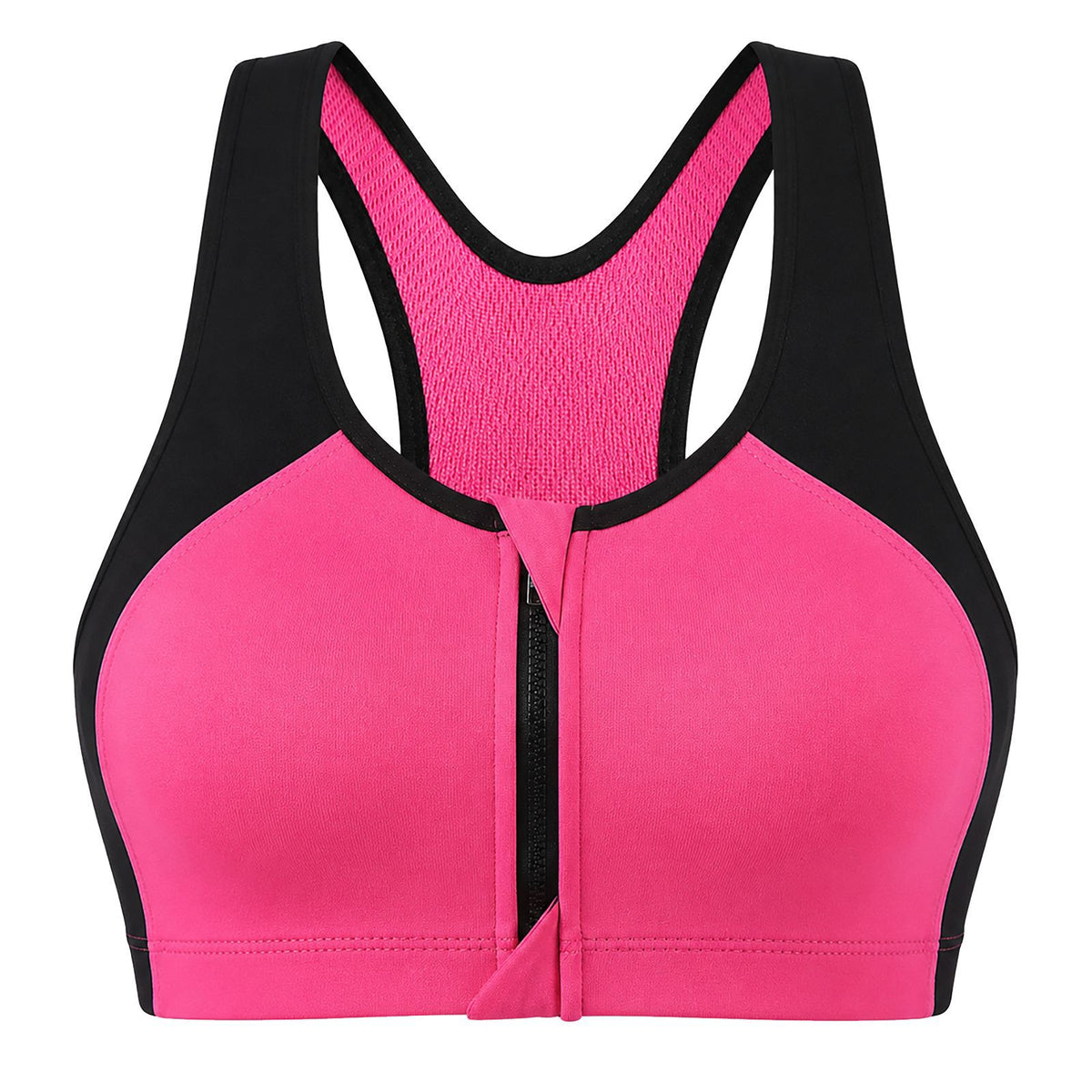 Front-Zip Supportive Sports Bra - Pink