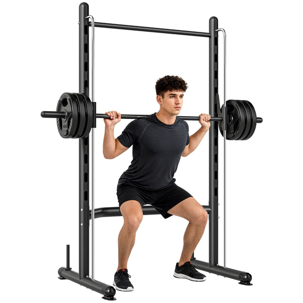 Squat Rack with Pull-Up Bar and Barbell - Black, Silver