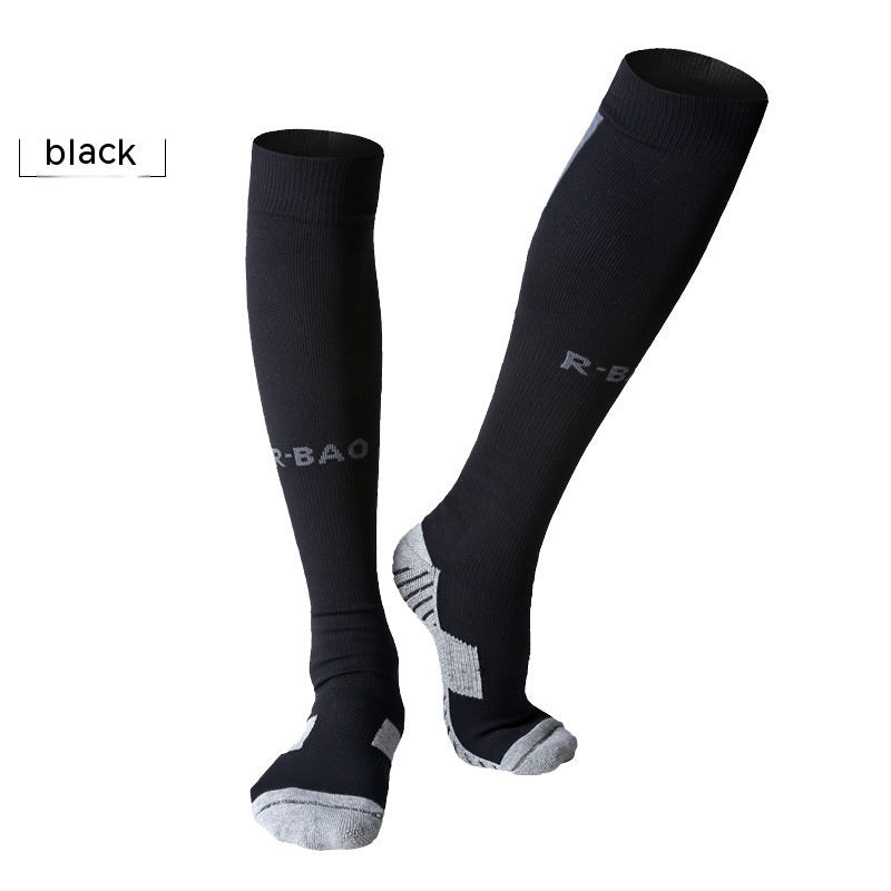 Towel Bottom Long Soccer Socks Ankle Support Protection Calf - Black