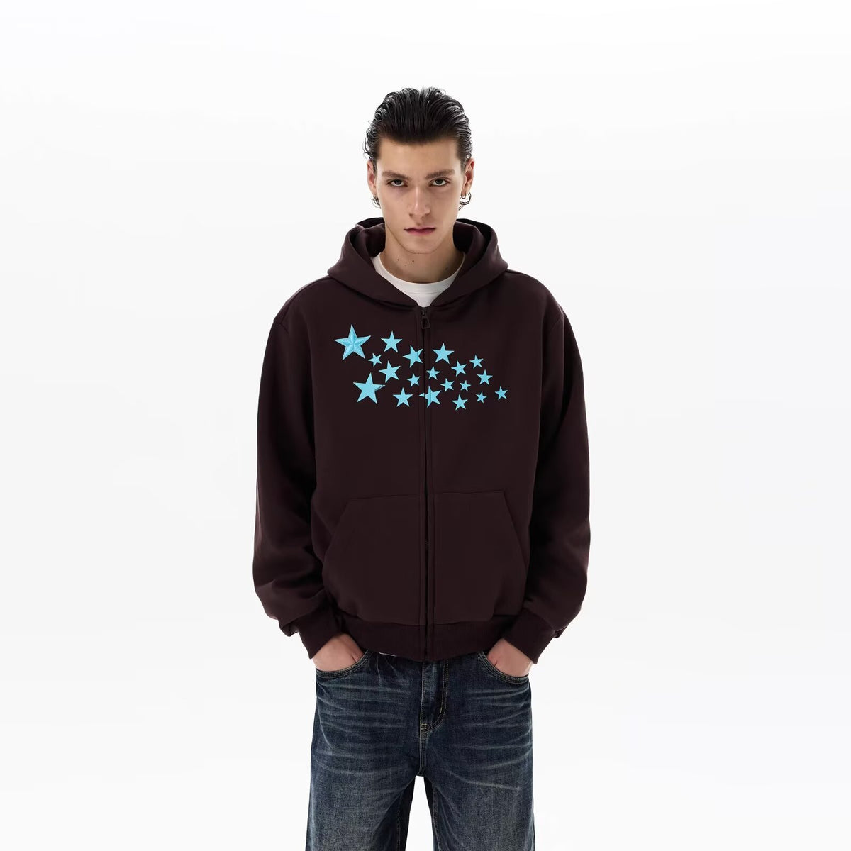Men's Zip-Up Jacket Hoodie - Brown