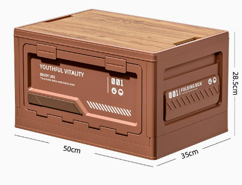 Camping Storage Box With Wooden Lid - Date Brown-L