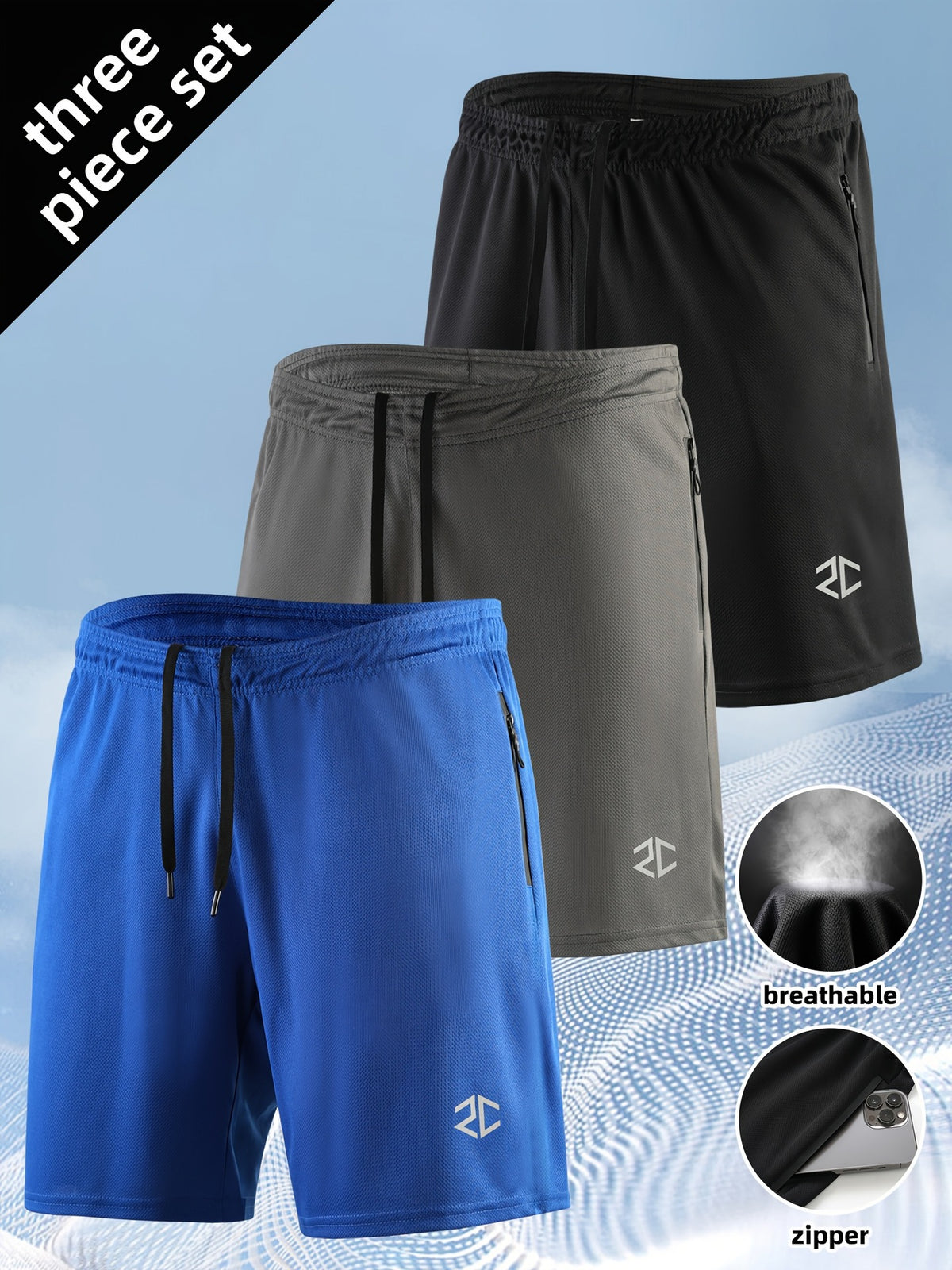 Men's Quick-Drying Outdoor Training Shorts - Blue Black Gray