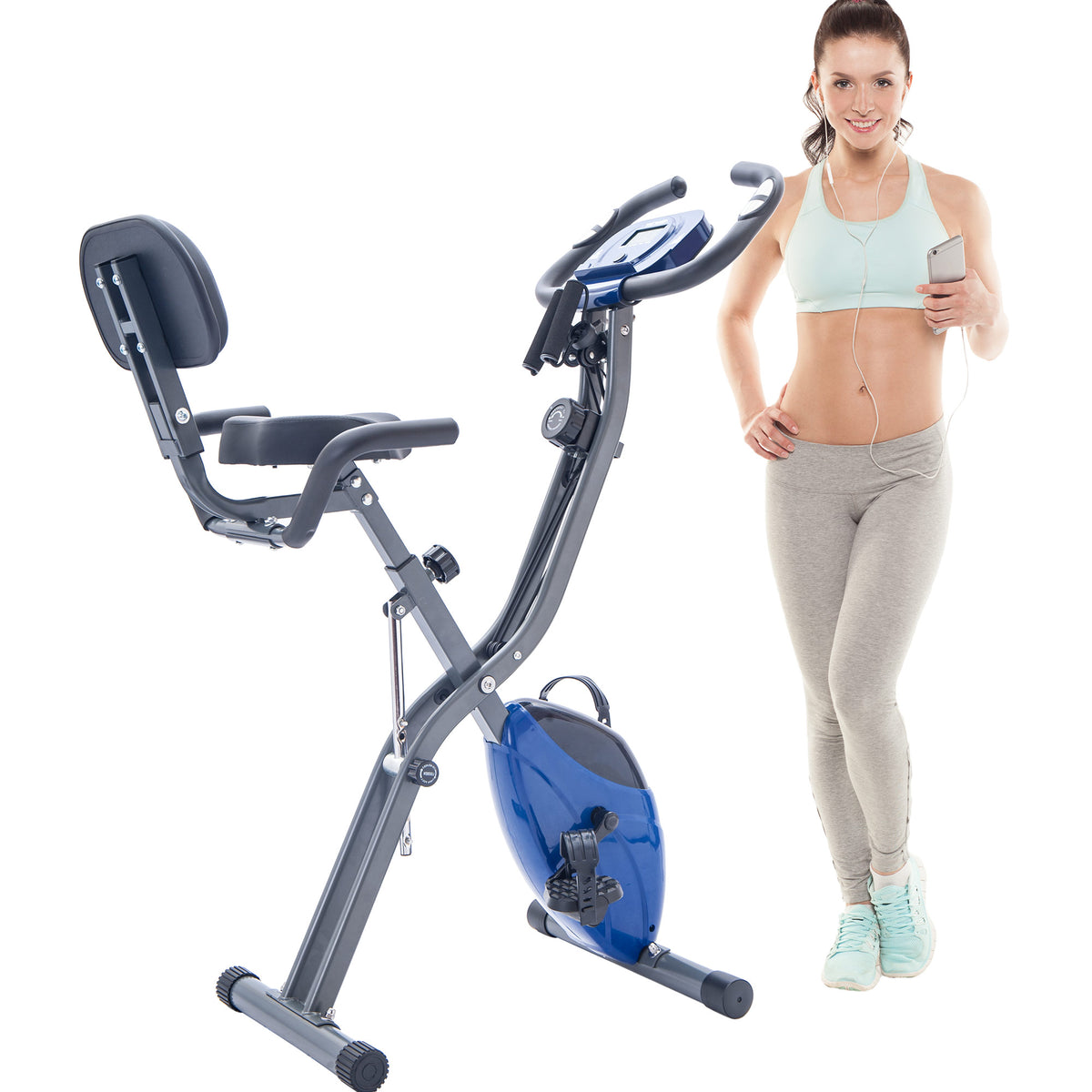 Folding Upright & Recumbent Exercise Bike - Blue