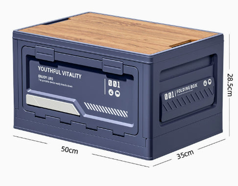 Camping Storage Box With Wooden Lid - Navy Blue-L
