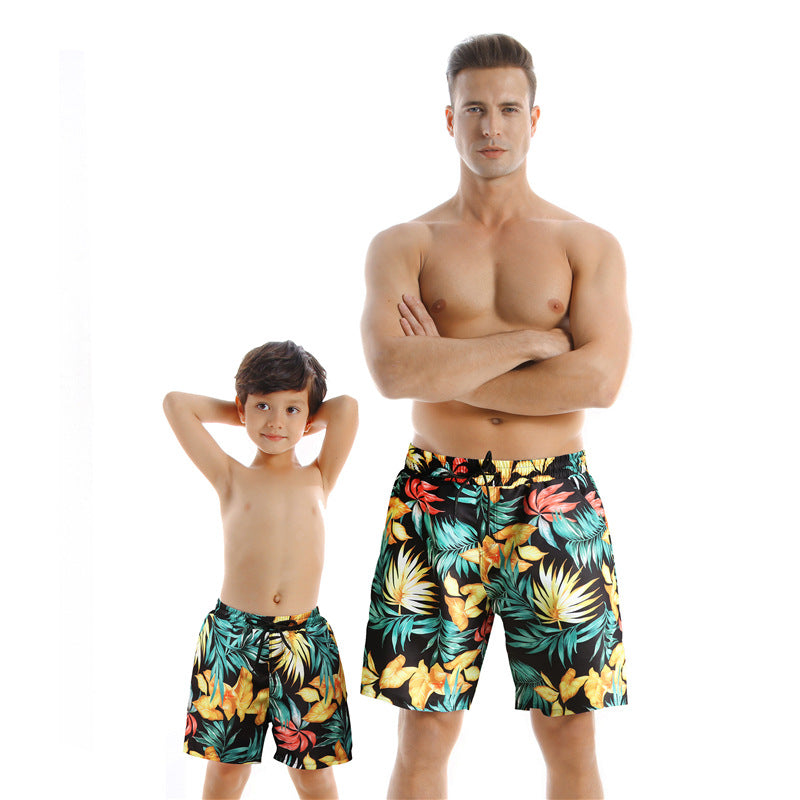 Parent-Child Quick-Dry Beach Pants - Yellow leaves