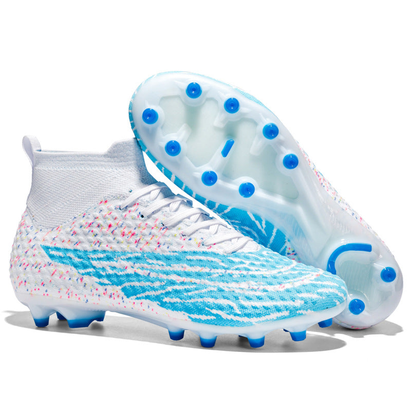 High-Top Soccer Shoes, Game-Specific Spike - Spike White And Blue