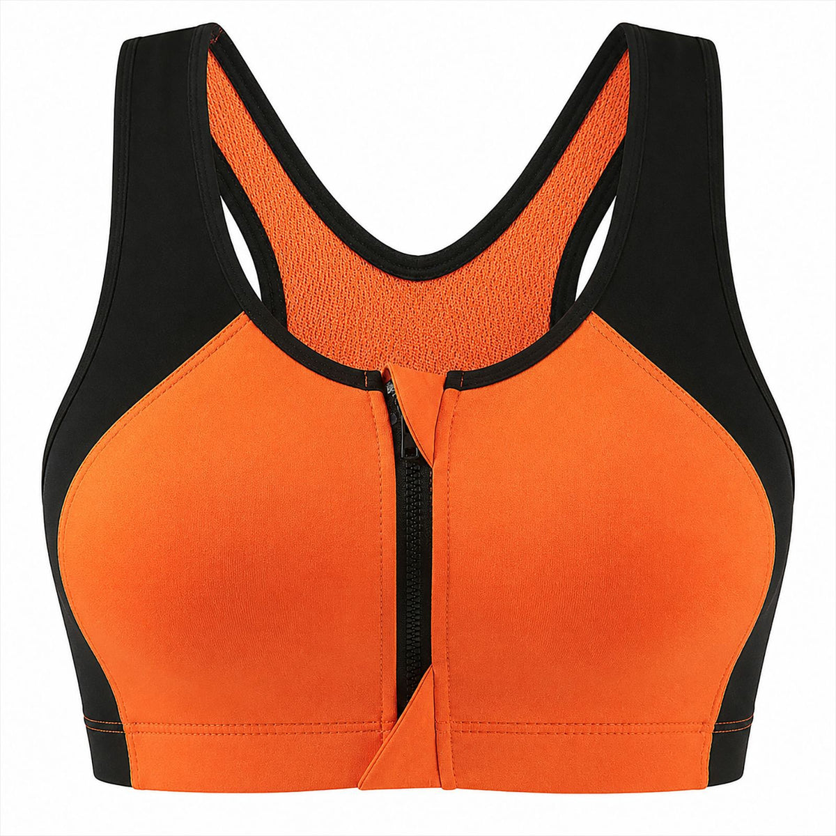 Front-Zip Supportive Sports Bra - Orange