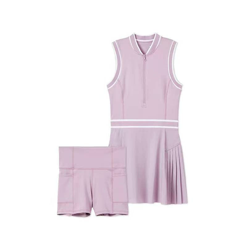 Half-Zip Mock Neck Tennis Dress - Pink