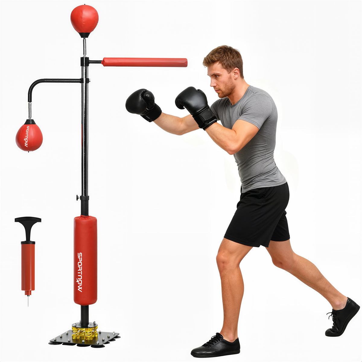 Speed Bag Boxing Stand with Reflex Bag - Black, Red