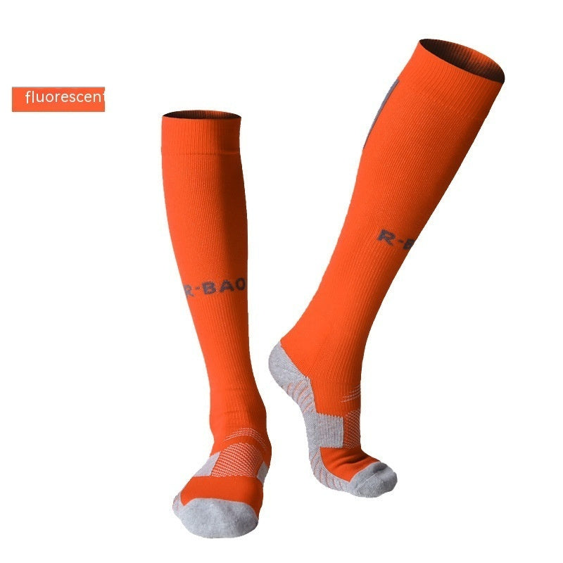 Towel Bottom Long Soccer Socks Ankle Support Protection Calf - Orange