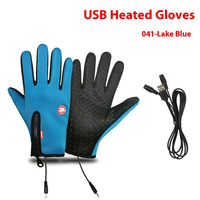 USB Electric Heating Winter Gloves - 041 Blue
