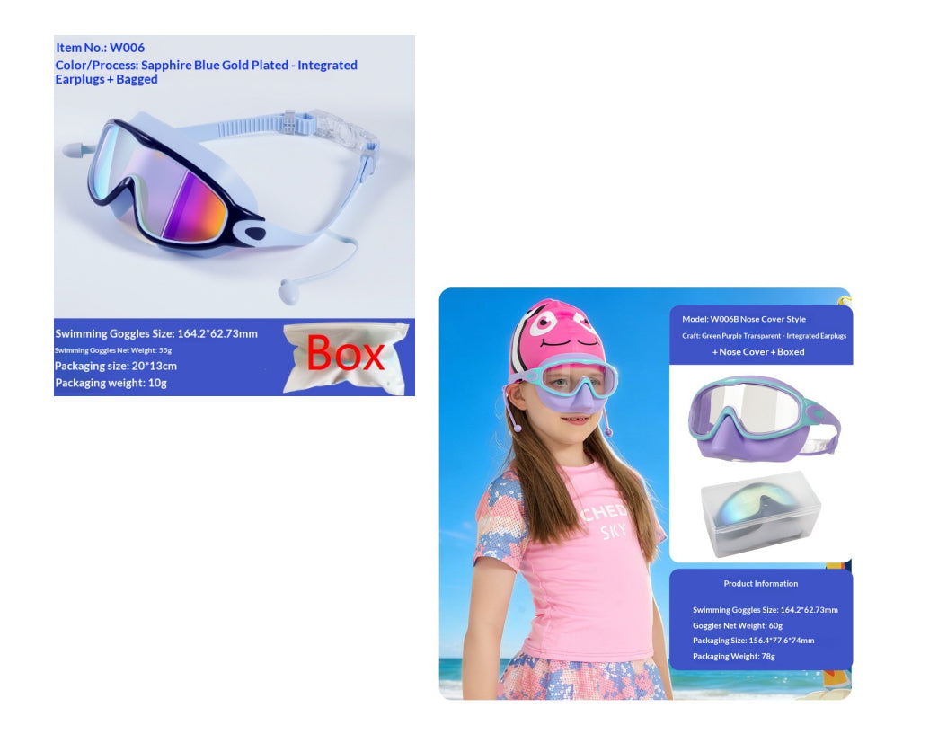 Large-Frame Kids' Swimming Goggles - Green Purple nasal mask