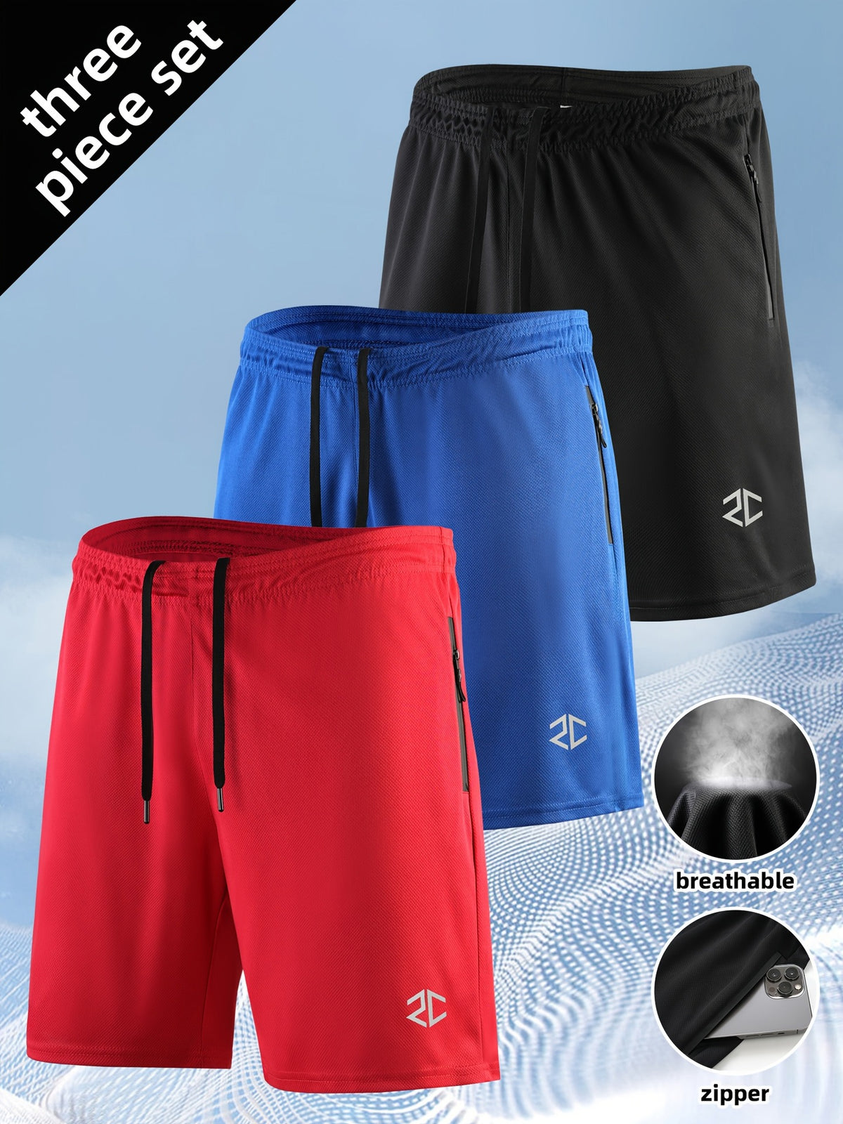 Men's Quick-Drying Outdoor Training Shorts - Red Black Blue