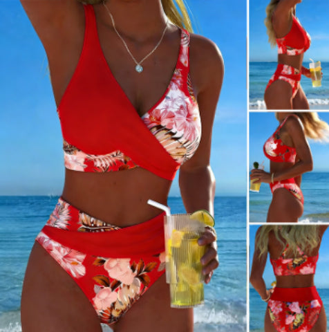 Floral Print Bikini Set - Red print