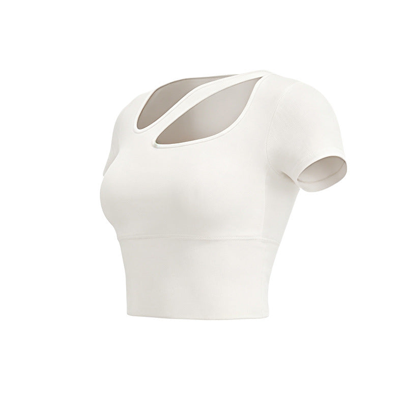 Cropped Waist-Cinching Workout Top - Ivory White
