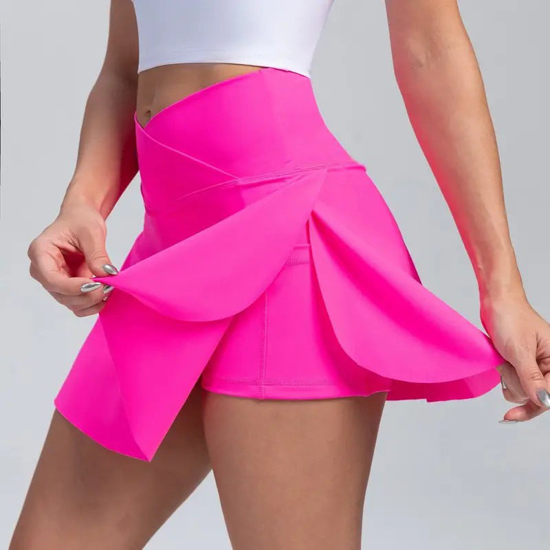 Flared Pleated Tennis Mini Skirt - Rose red