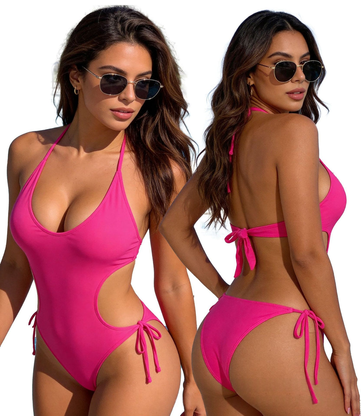 Deep V-Neck Ribbed One-Piece Swimsuit - Color 159