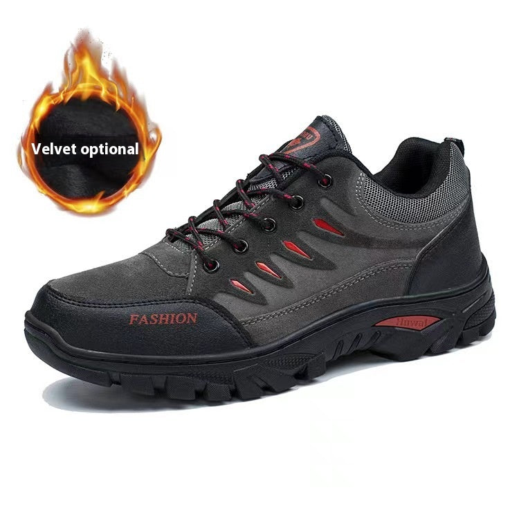 Korean-Style Casual Hiking Sneakers - Grey With velvet