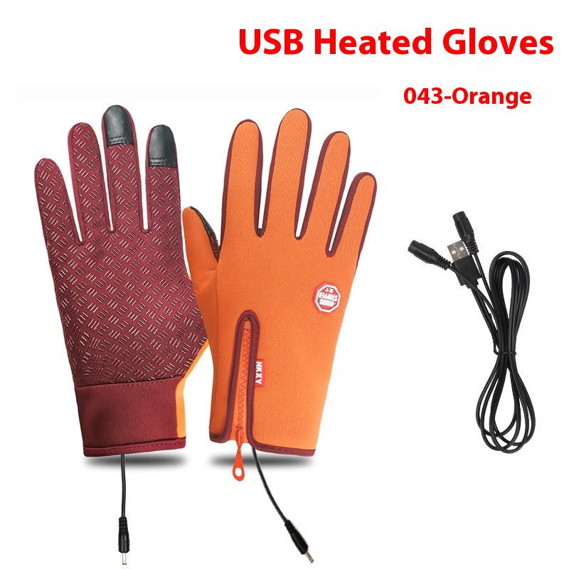 USB Electric Heating Winter Gloves - 043 Orange