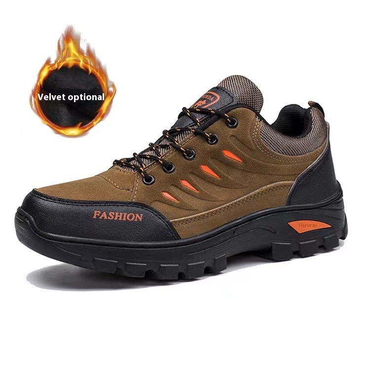 Korean-Style Casual Hiking Sneakers - Brown With Velvet