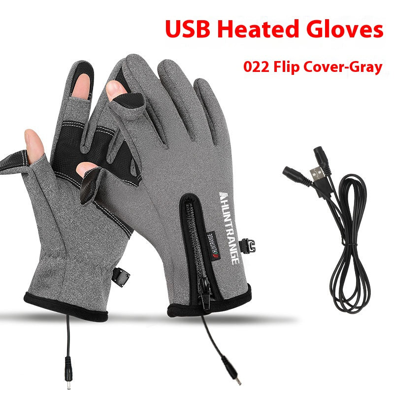 USB Electric Heating Winter Gloves - 022 Flip Gray