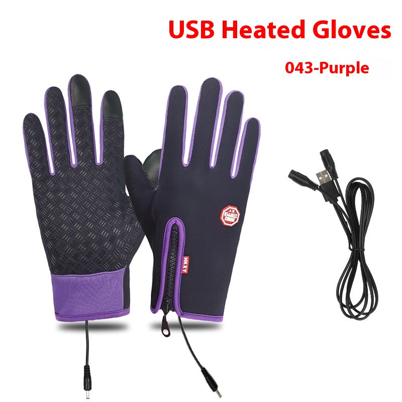 USB Electric Heating Winter Gloves - 043 Purple