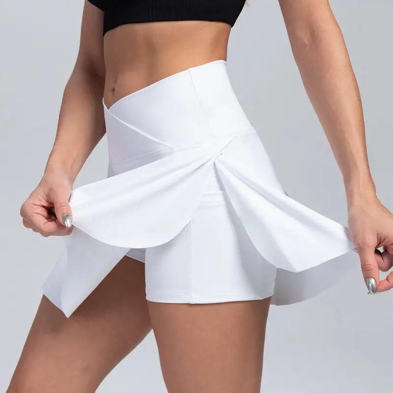 Flared Pleated Tennis Mini Skirt - White