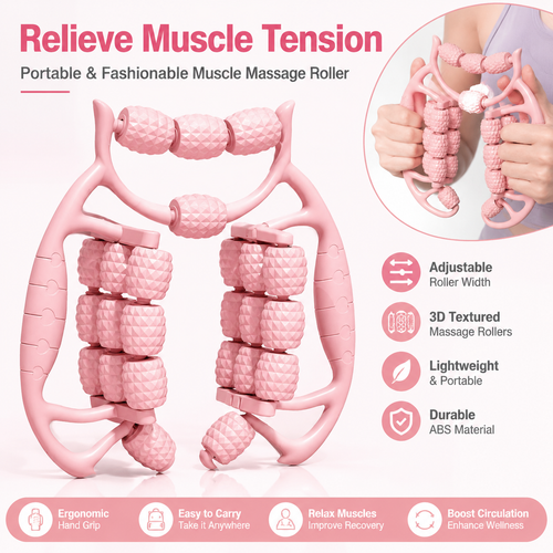 20-Roller Double-Row Leg Massager - Pink