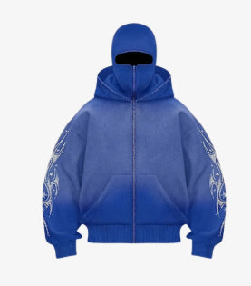 Unisex Hooded Knit Cardigan Jacket - Blue