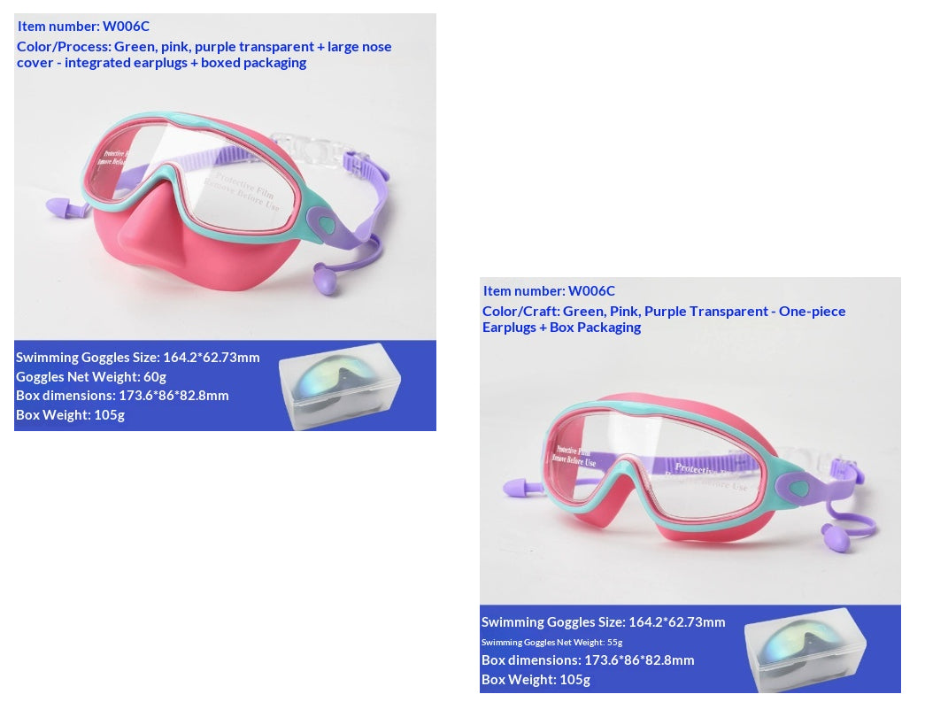 Large-Frame Kids' Swimming Goggles - Green Pink Purple nasal mask