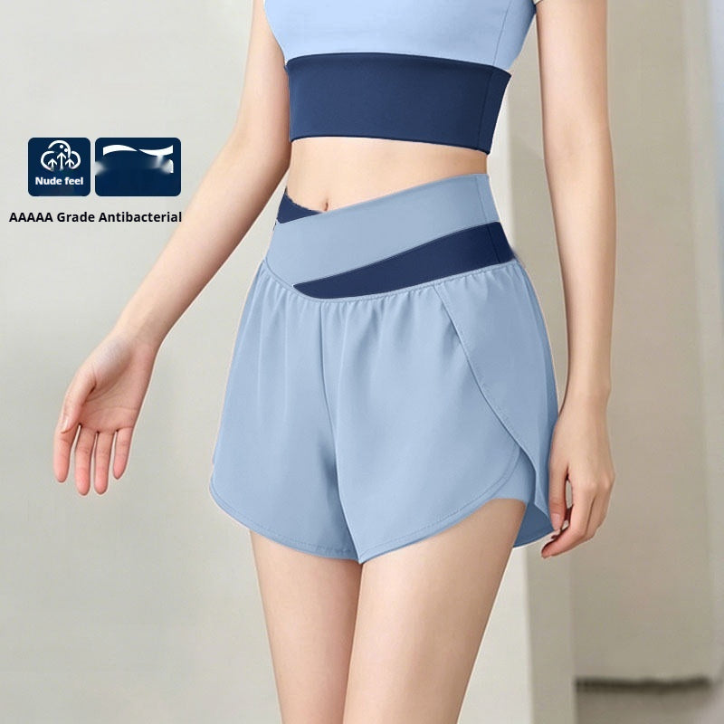 Sports Bra & High-Waisted Shorts Set - Shorts Sky Blue