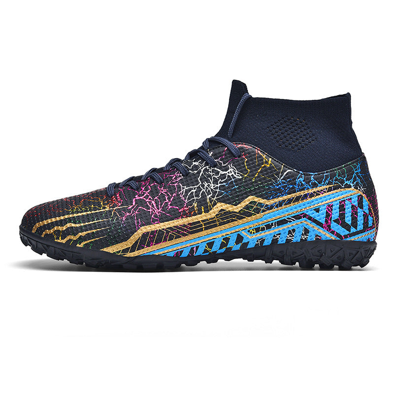 High-Top Youth Spike Turf Soccer Shoes - Broken Nail Black