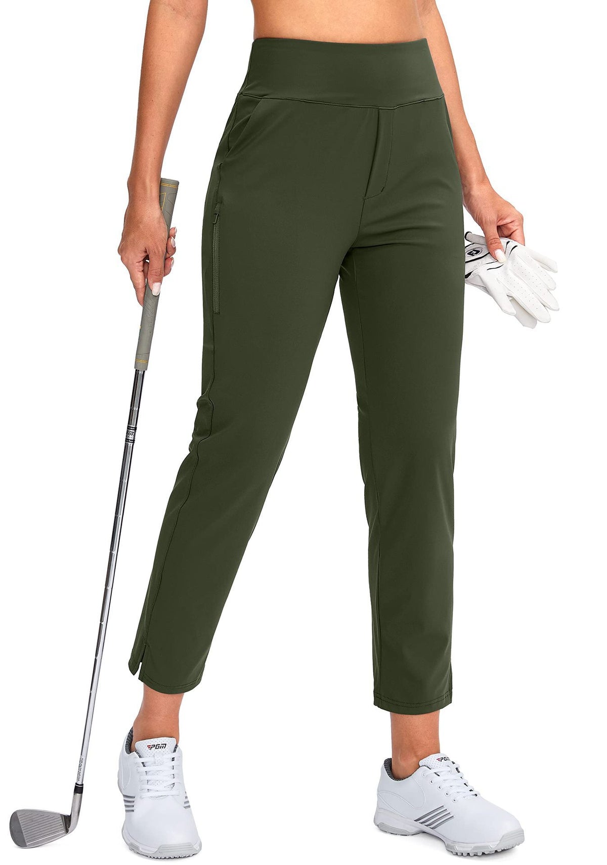 Women's High-Waist Stretch Golf Pants - Army Green