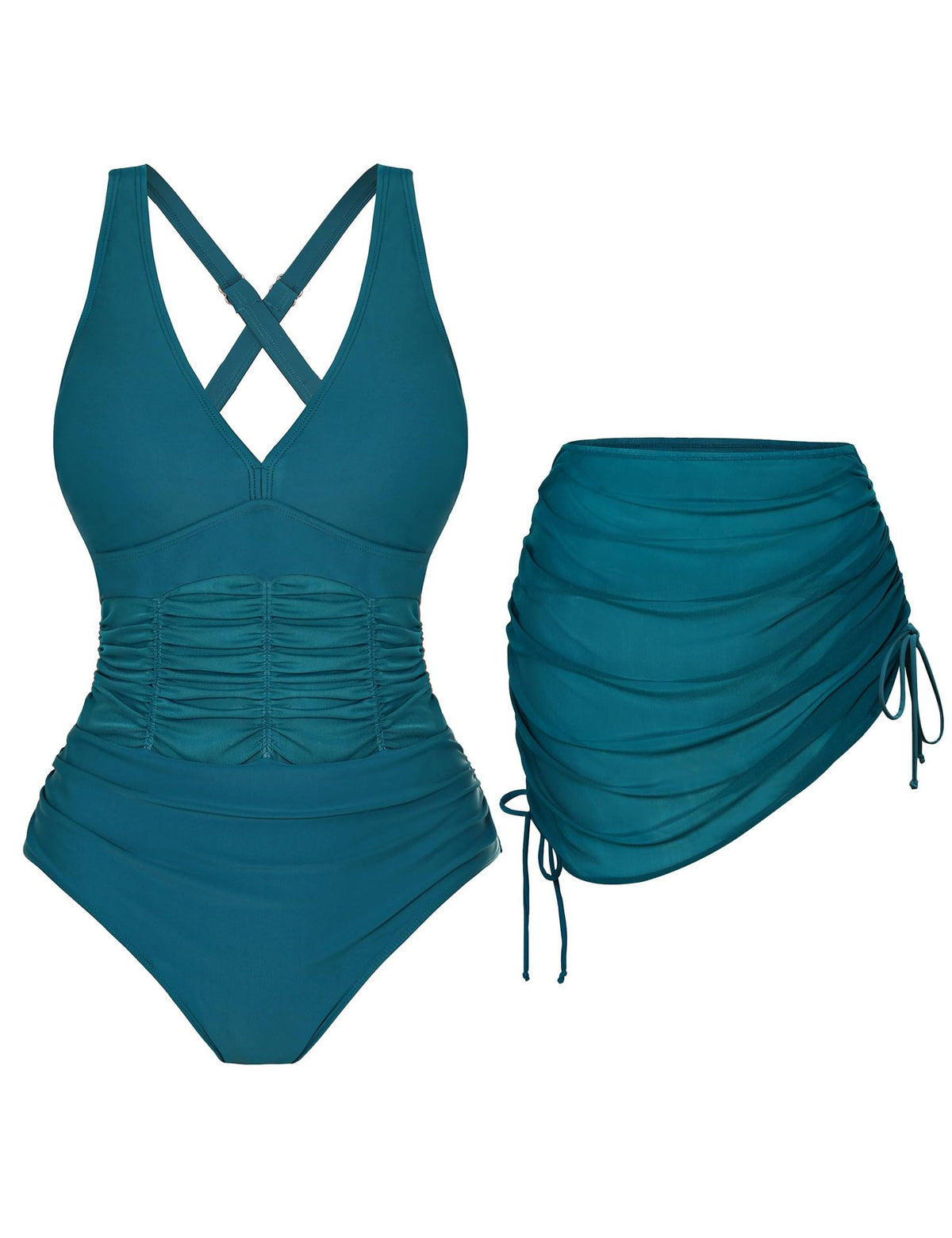 Mesh Cutout One-Piece Swimsuit - Peacock Blue