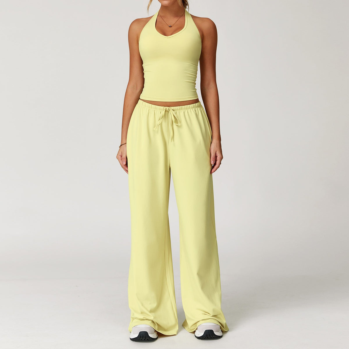 Halter-Neck Sports Training Outfit - Light Yellow