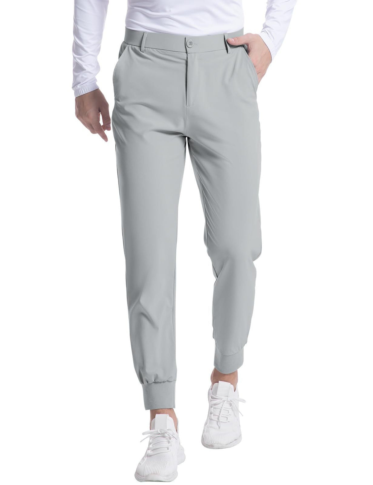 Men's Elastic Golf Jogger Pants - Light gray