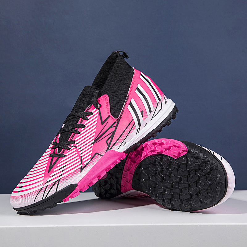 Teen Competition Training Soccer Shoes - Black Rose Red Broken Nails