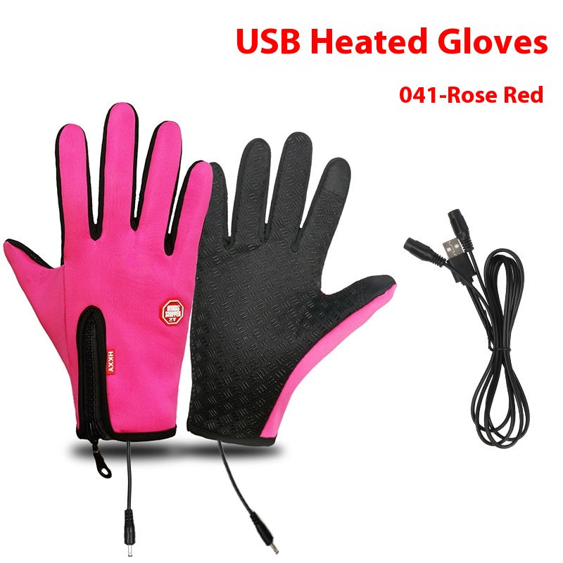USB Electric Heating Winter Gloves - 041 Rose Pink