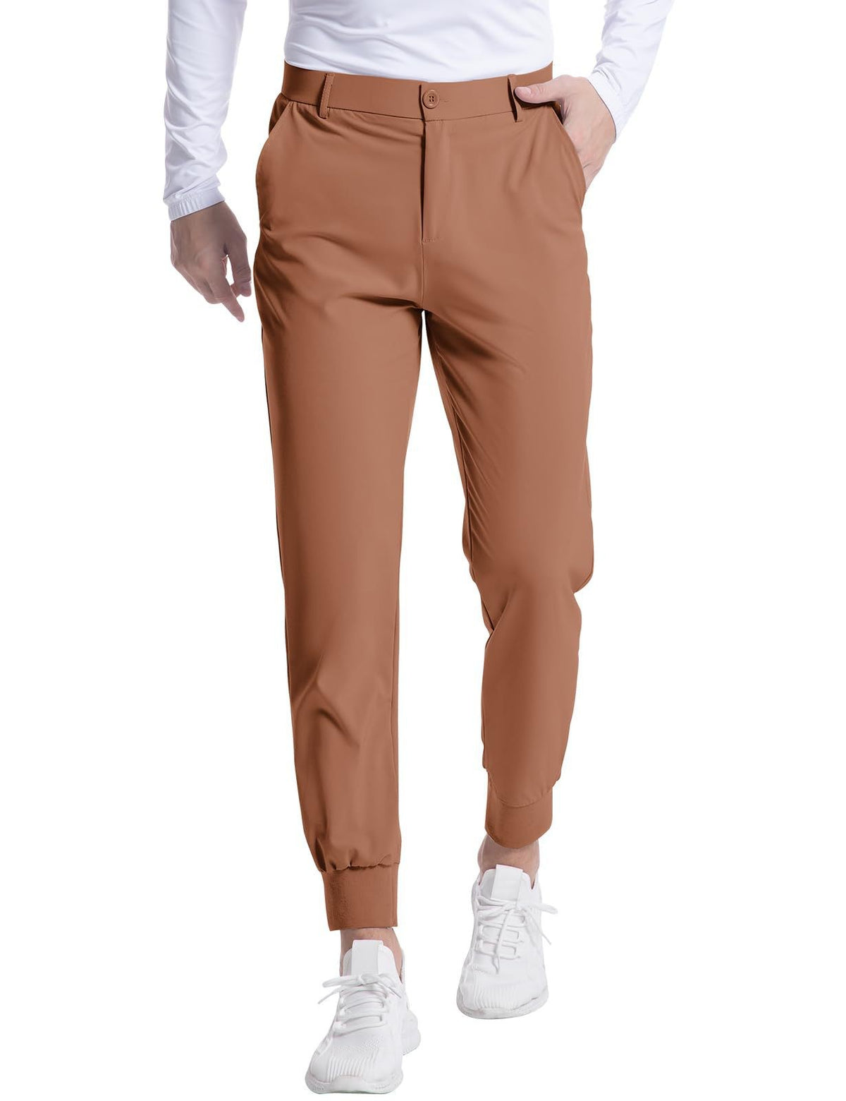 Men's Elastic Golf Jogger Pants - Light brown