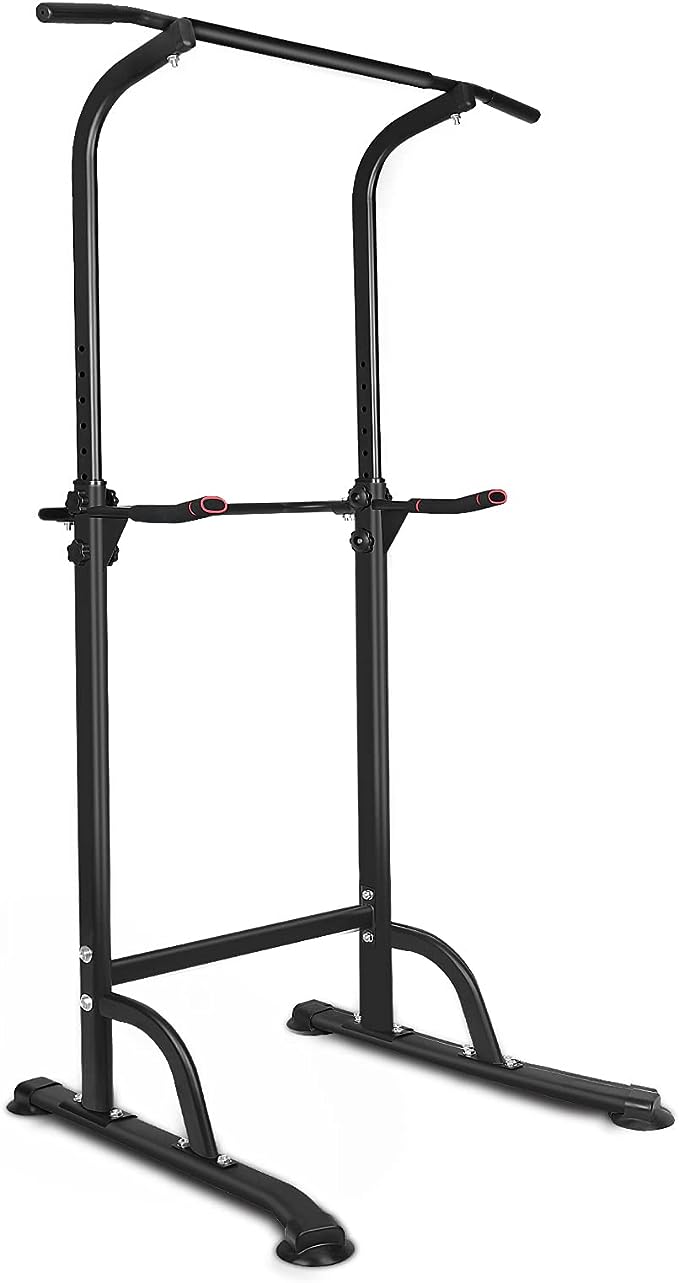 Height-Adjustable Power Tower Dip Station - Black