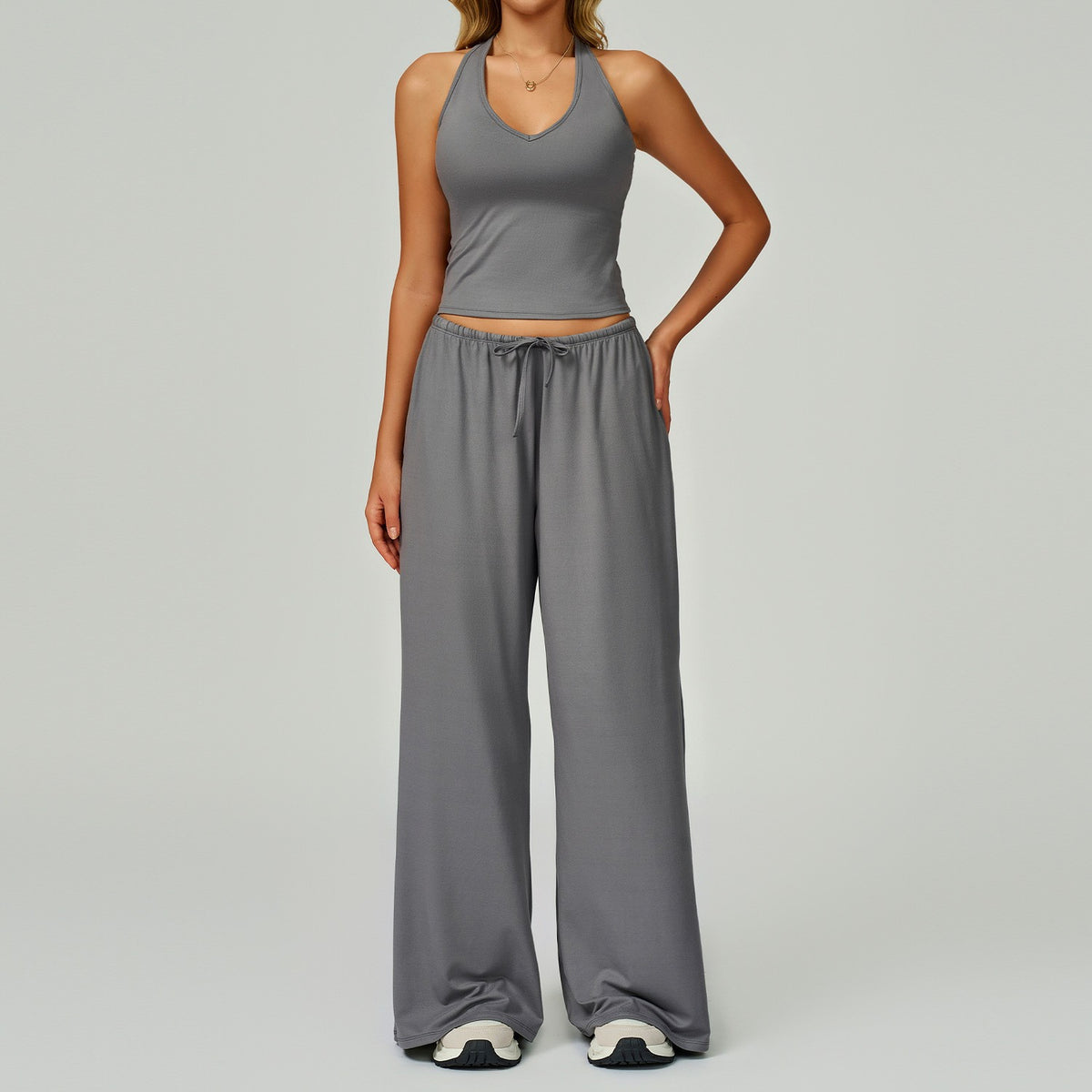 Halter-Neck Sports Training Outfit - Smoky Gray