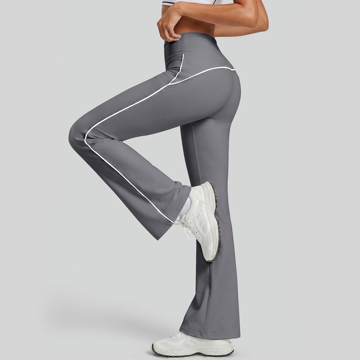 High-Waisted Stretch Athletic Leggings - Sea Rock Gray