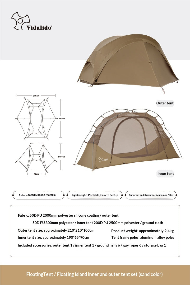 Portable Lightweight Camping Tent - Khaki