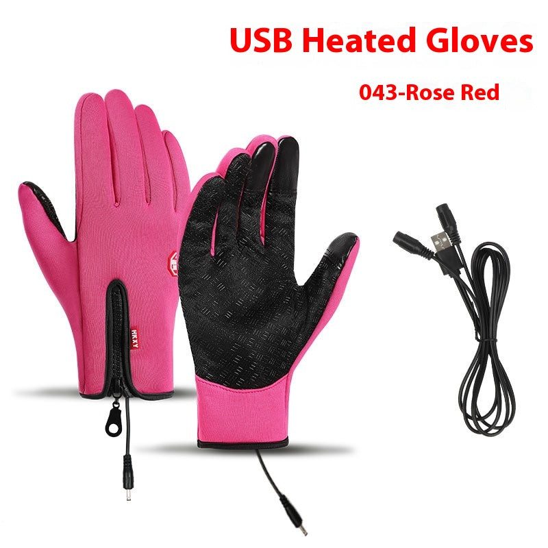 USB Electric Heating Winter Gloves - 043 Rose Red