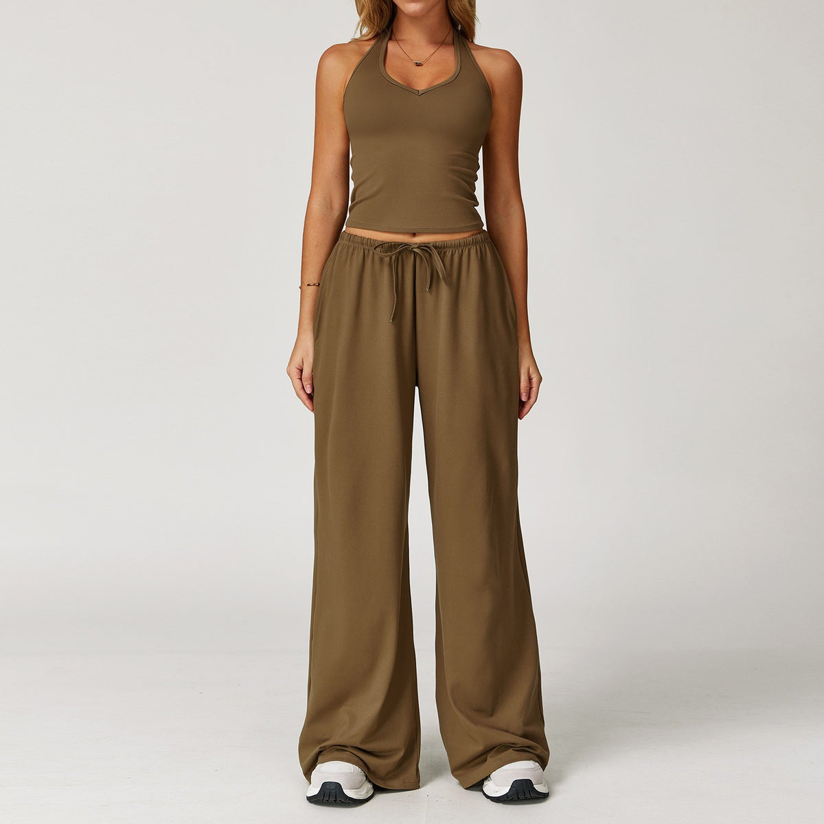 Halter-Neck Sports Training Outfit - Brown