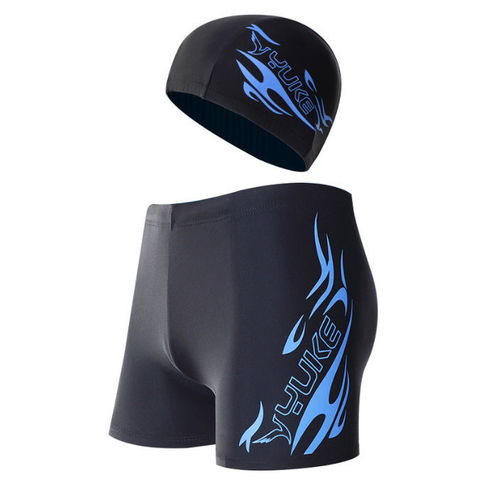 Men's Boxer Swimming Trunks Plus Size Swimsuit Swimming Cap Suit - B20 Blue Fire