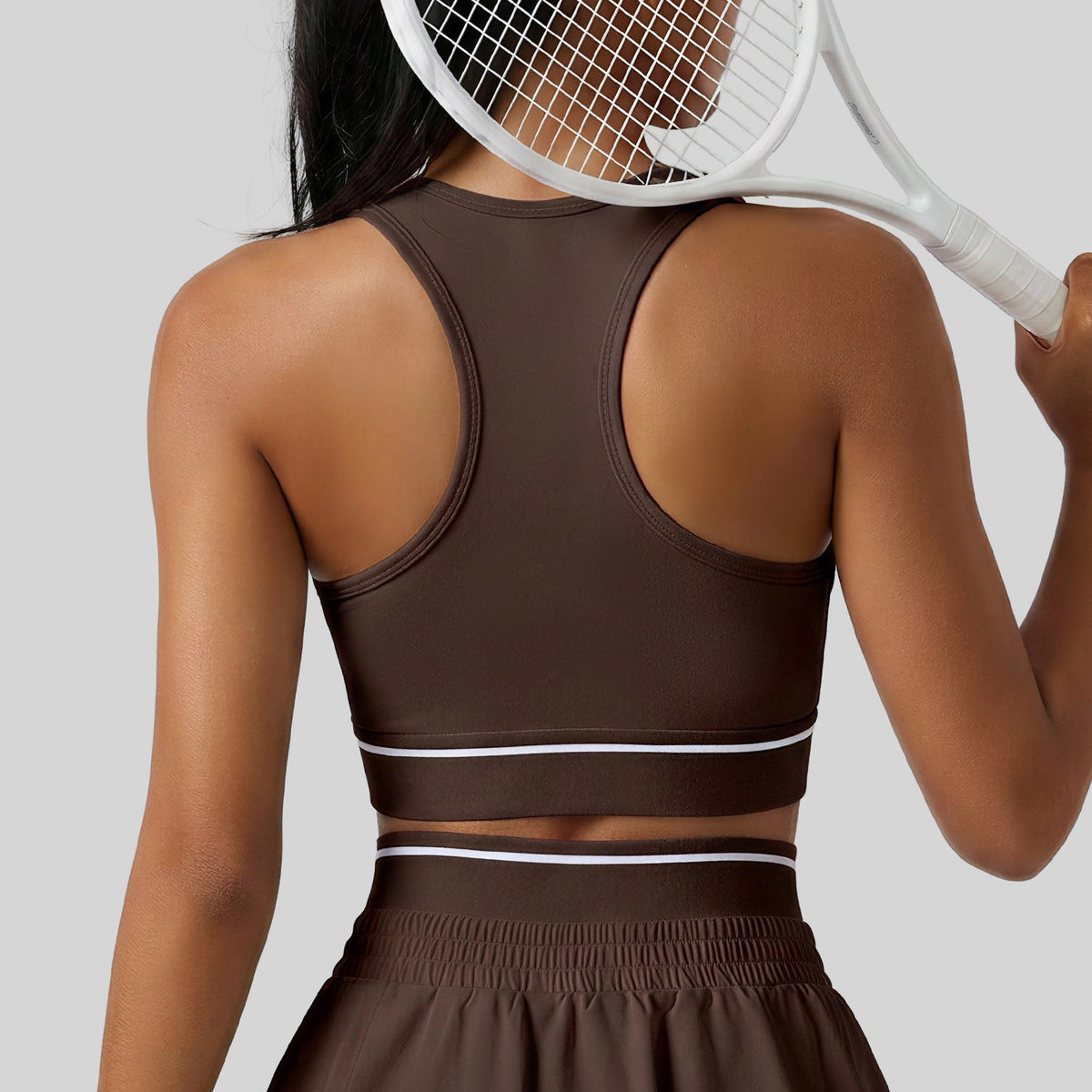 Mesh-Panel Push-Up Sports Bra - Distilled Coffee